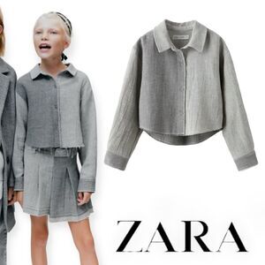 ZARA Kids | Light Gray | FRAYED CROPPED SHIRT